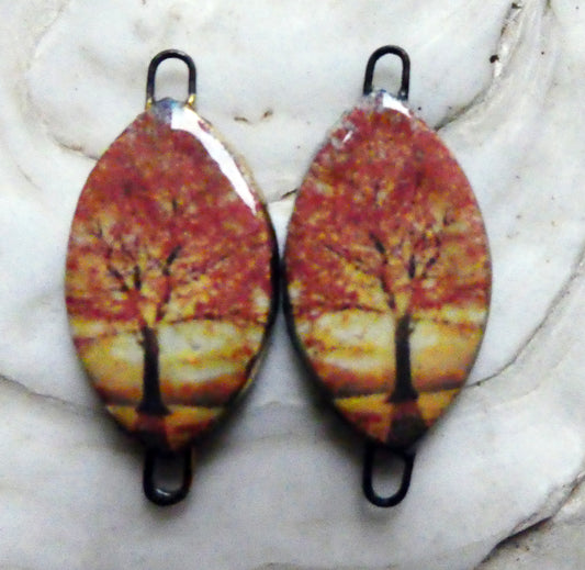 Ceramic Autumn Trees Decal Earring Connectors #1