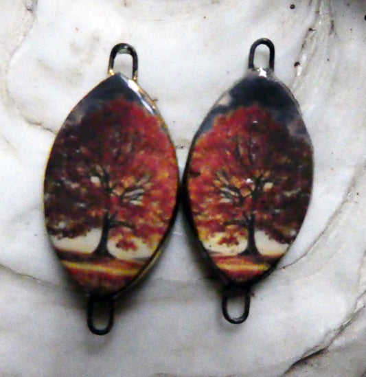 Ceramic Autumn Trees Decal Earring Connectors #2