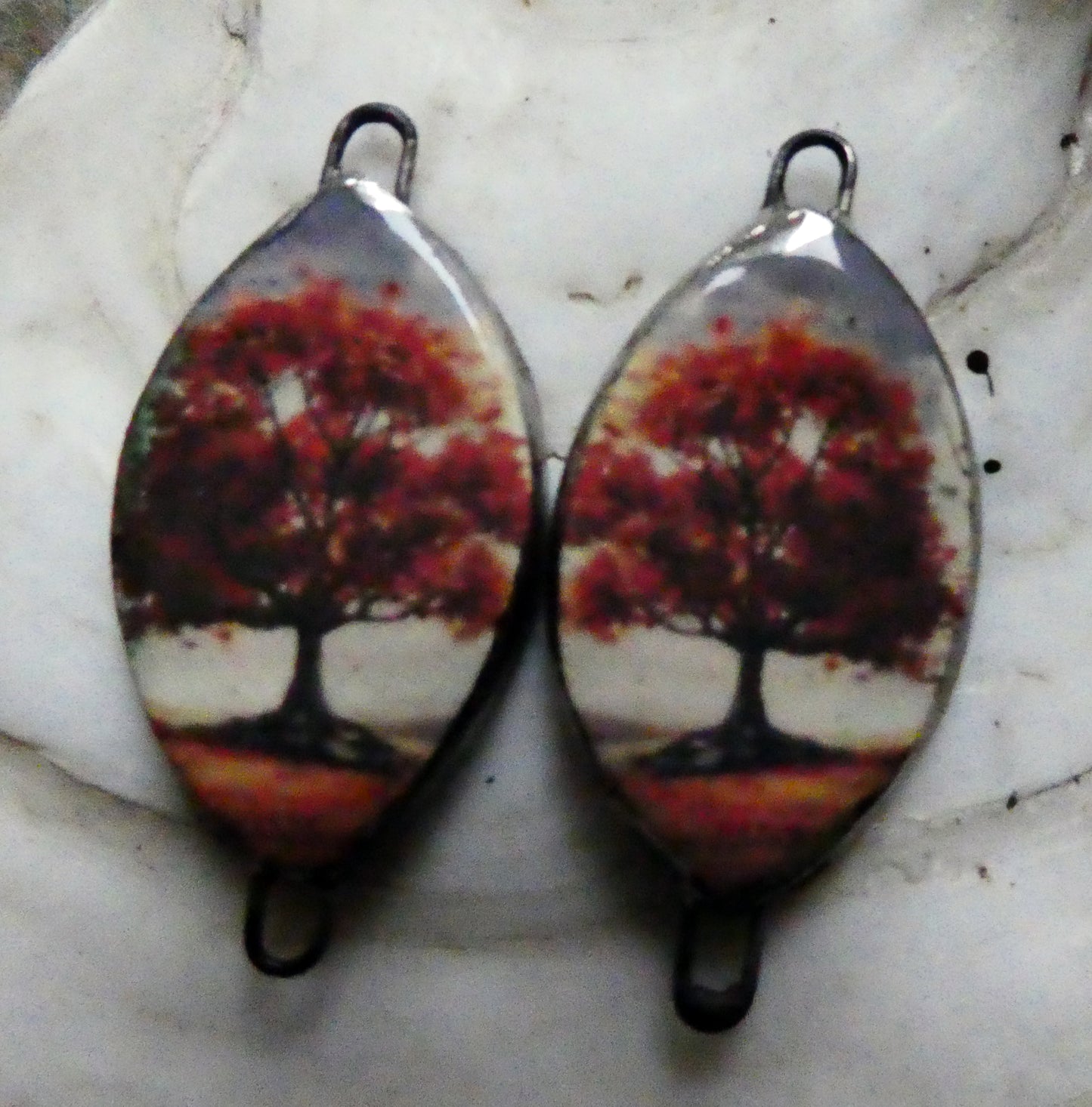 Ceramic Autumn Trees Decal Earring Connectors #4