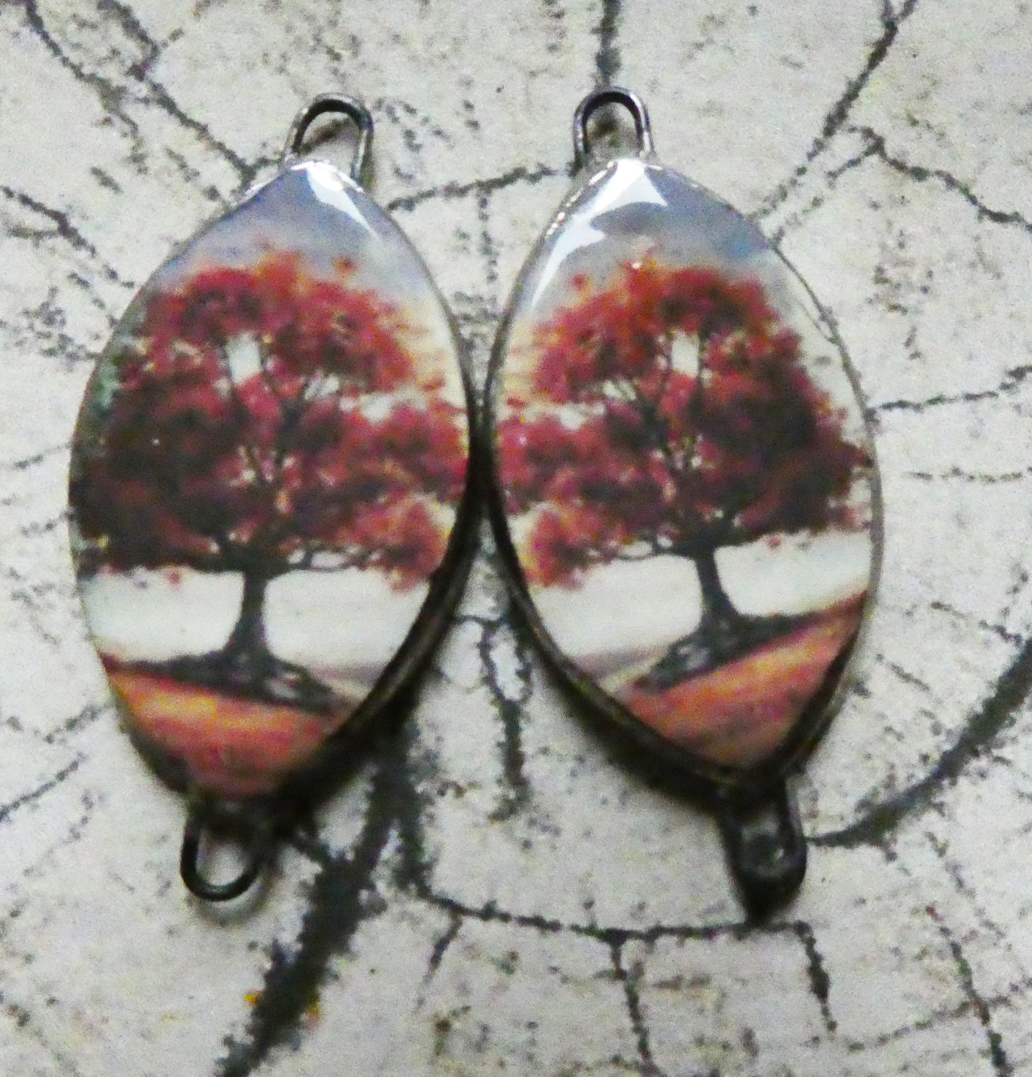 Ceramic Autumn Trees Decal Earring Connectors #4