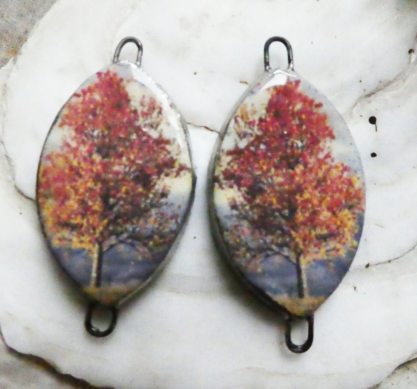 Ceramic Autumn Trees Decal Earring Connectors #5