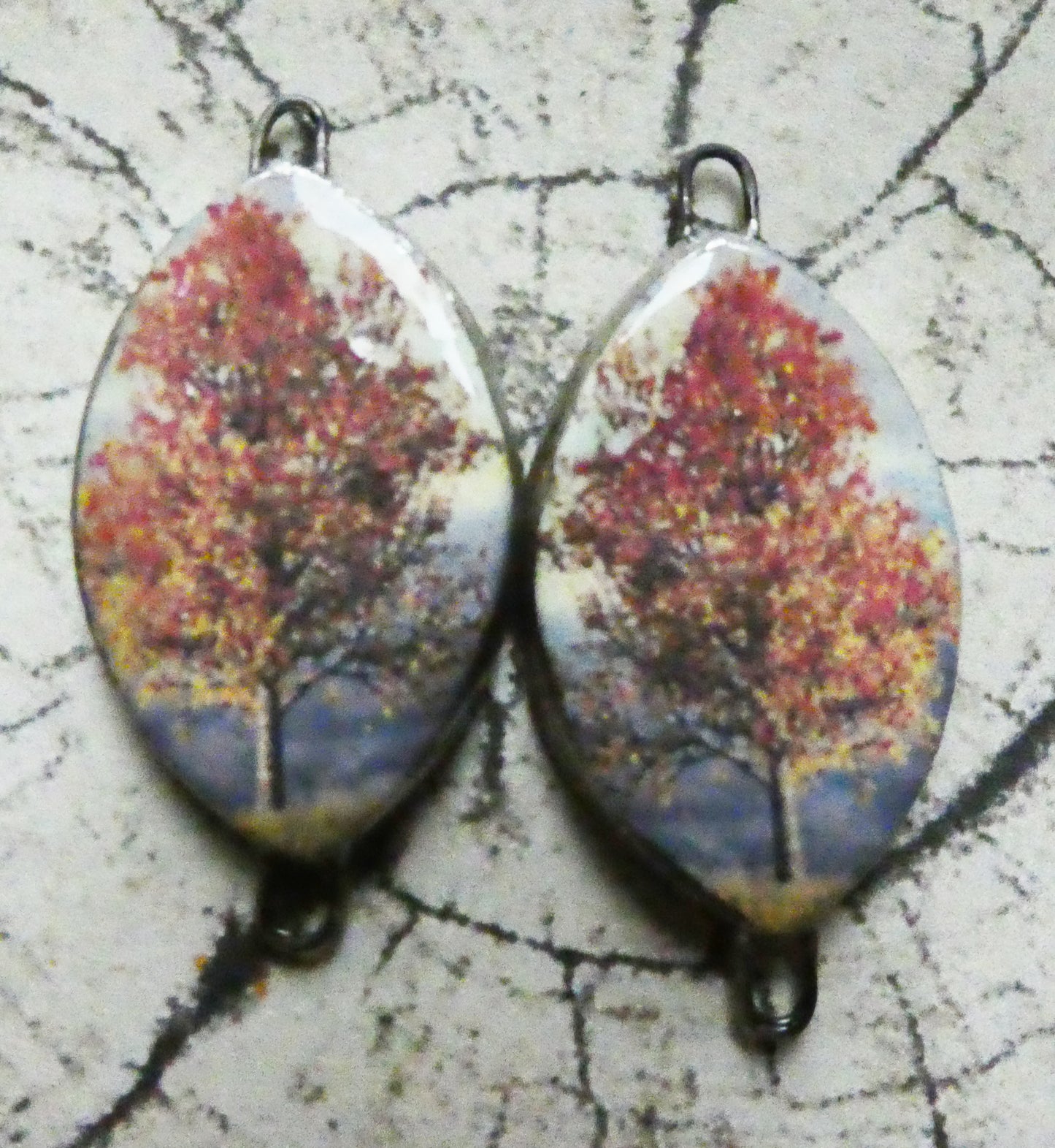 Ceramic Autumn Trees Decal Earring Connectors #5