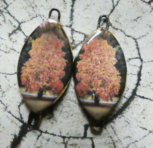 Ceramic Autumn Trees Decal Earring Connectors #6