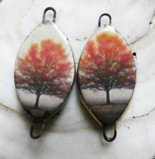 Ceramic Autumn Trees Decal Earring Connectors #7