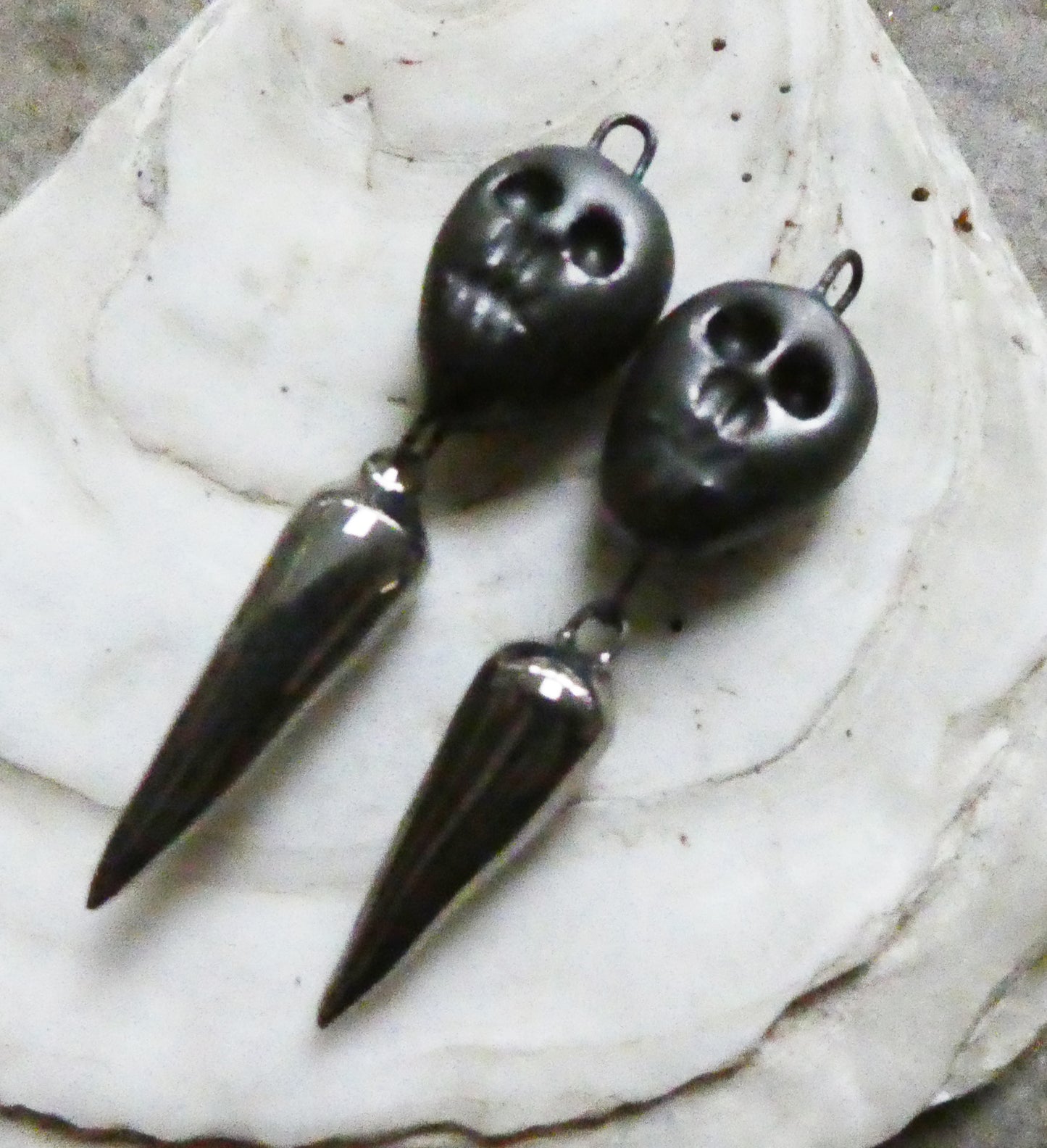 Ceramic Skull and Spike Dangles - Pewter