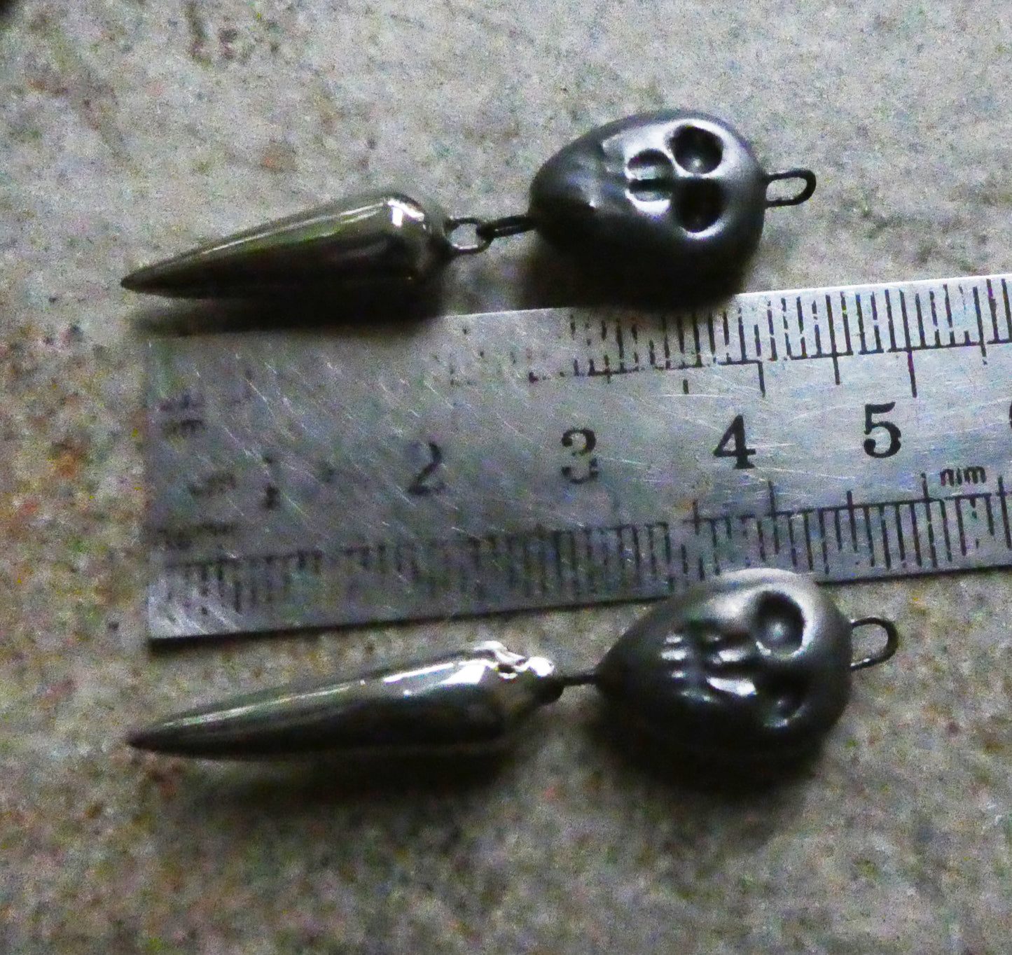 Ceramic Skull and Spike Dangles - Pewter