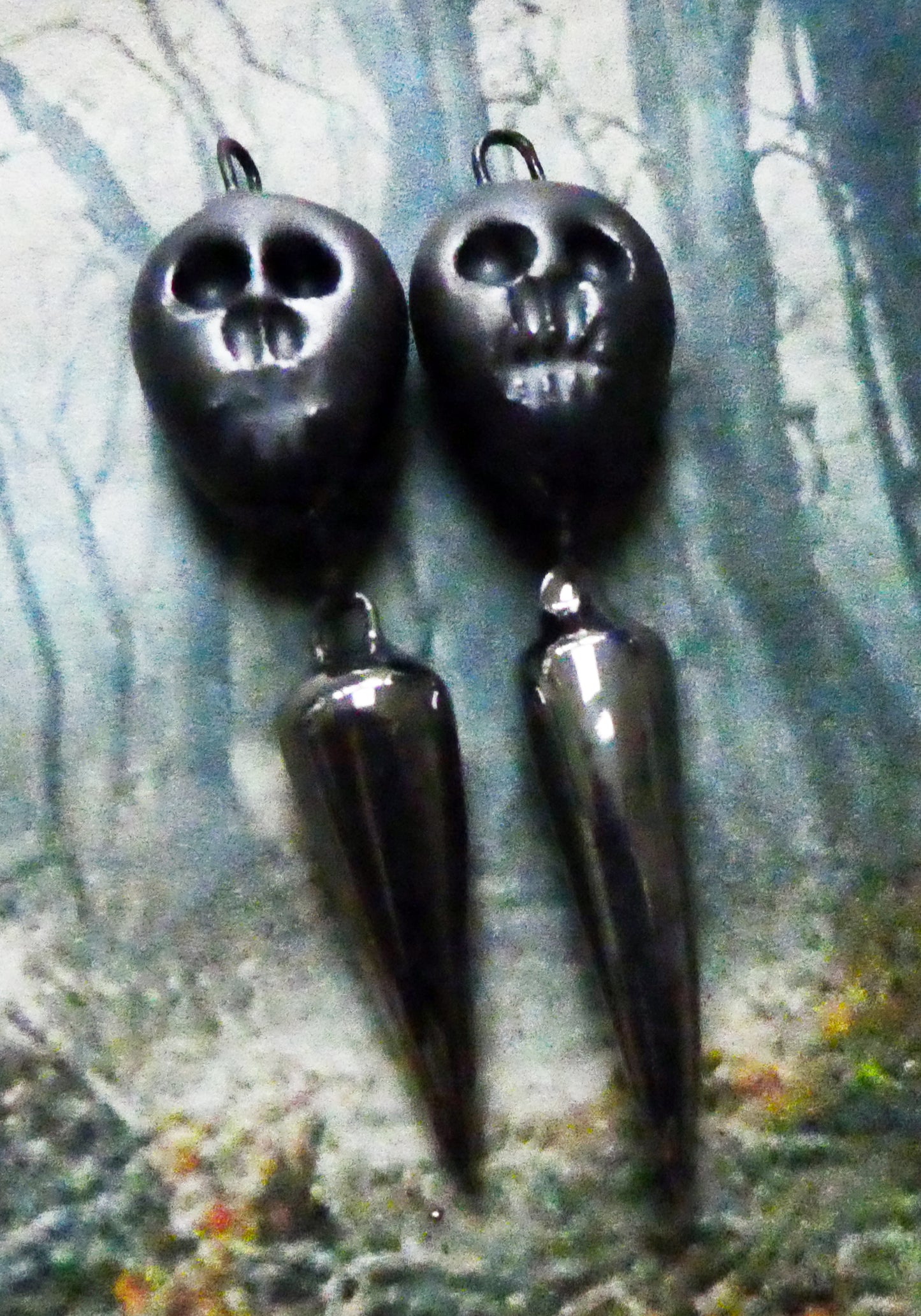 Ceramic Skull and Spike Dangles - Pewter