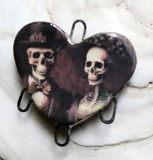 Ceramic Skeleton Couple Heart Decal Necklace Connector #2