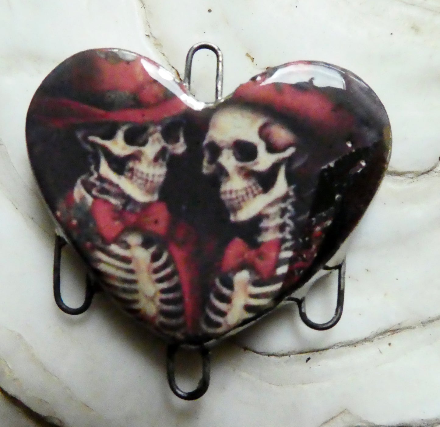 Ceramic Skeleton Couple Heart Decal Necklace Connector #4