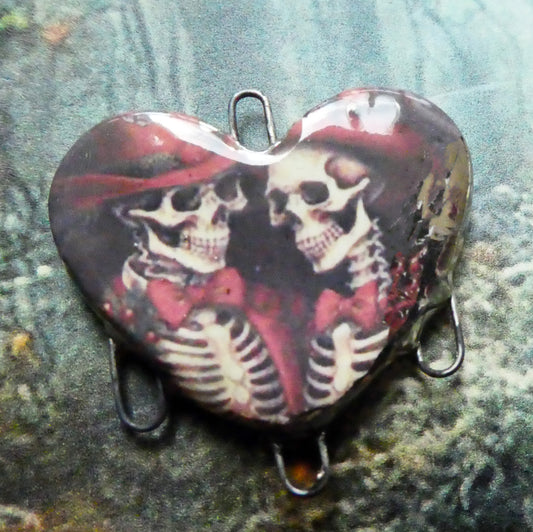 Ceramic Skeleton Couple Heart Decal Necklace Connector #4