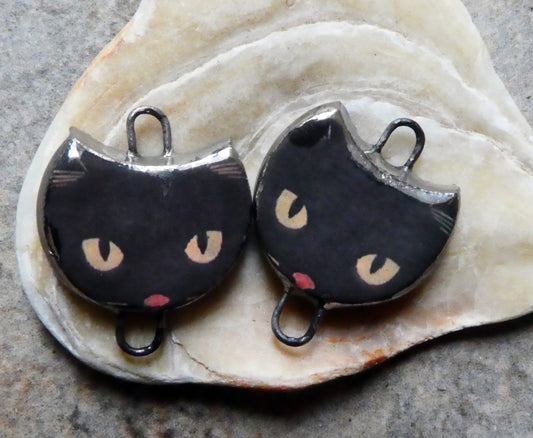 Ceramic Spooky Cat Decal Disc Earring Connectors #3