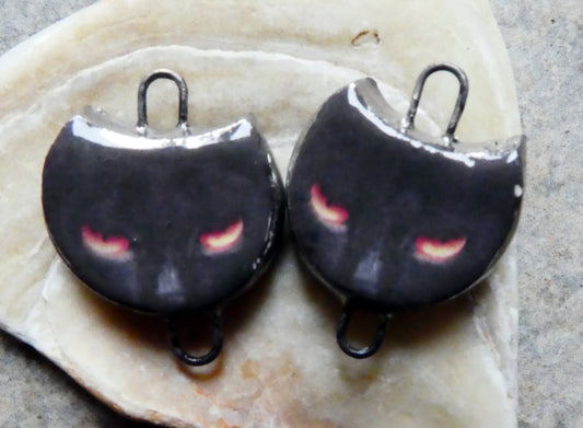 Ceramic Spooky Cat Decal Disc Earring Connectors #4