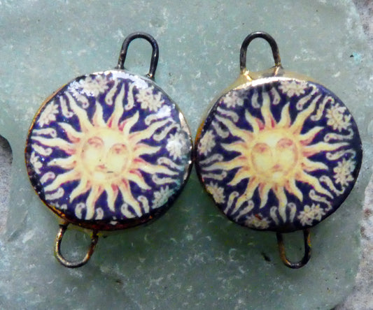 Ceramic Little Disc Vintage Sun Decal Earring Connectors #3