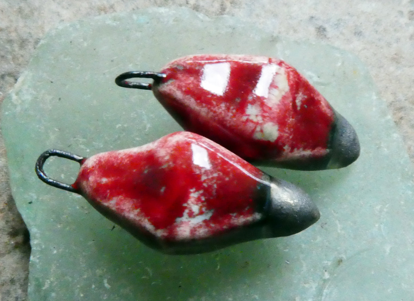 Ceramic Pointy Earring Charms - White Cascade and Red