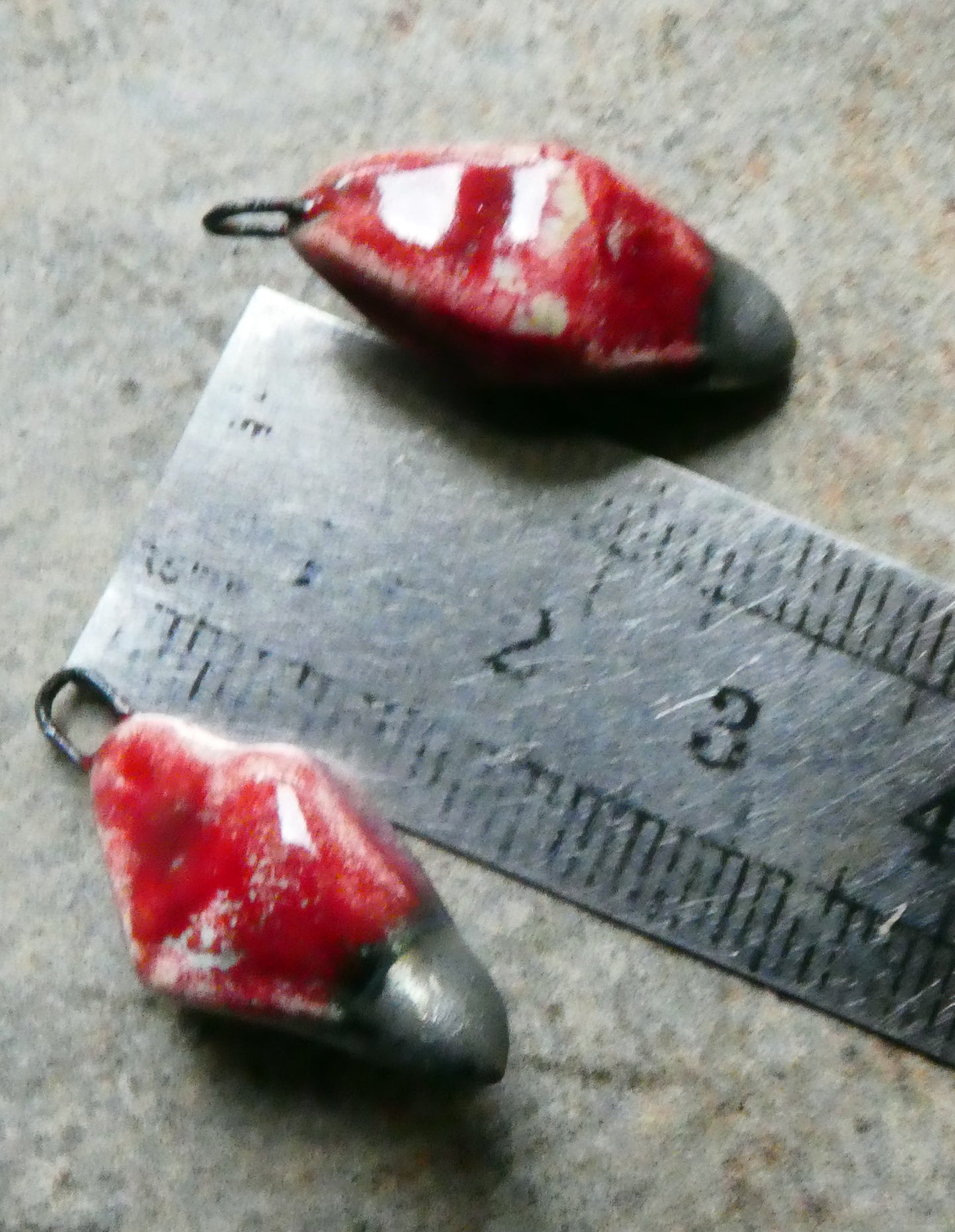 Ceramic Pointy Earring Charms - White Cascade and Red