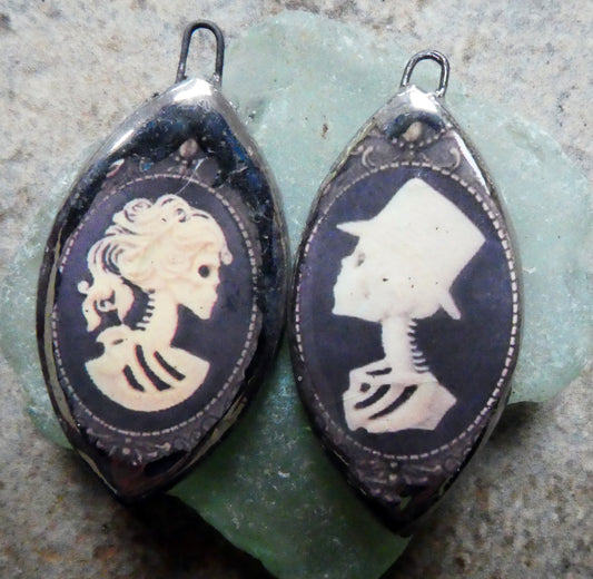 Ceramic Skeleton Couple Decal Earring Charms #1