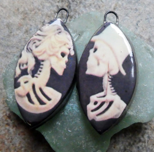 Ceramic Skeleton Couple Decal Earring Charms #2