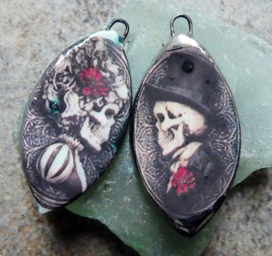 Ceramic Skeleton Couple Decal Earring Charms #3