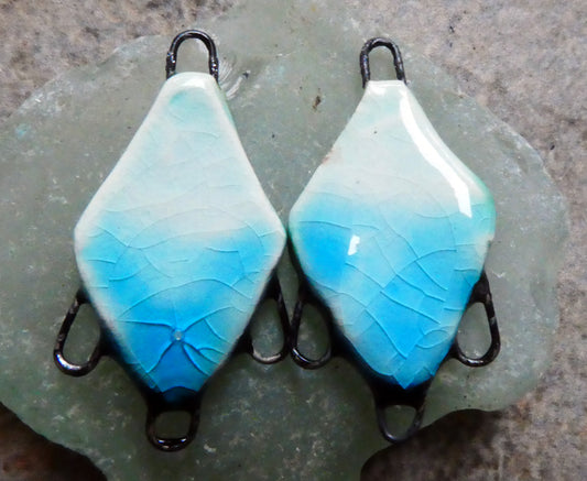 Ceramic Three Hoop Diamond Connectors - Turquoise Crackle and Taunton Turquoise