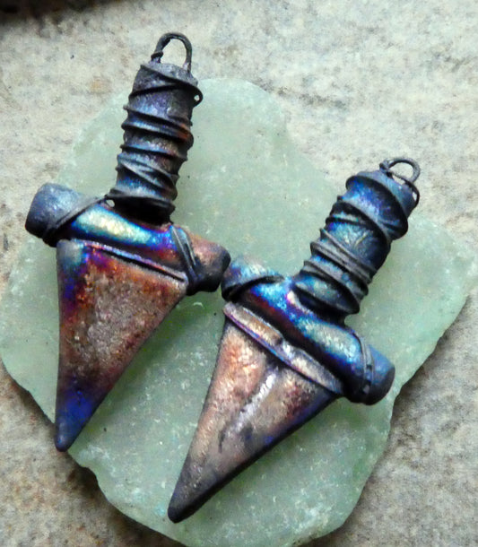 Ceramic Wire Wrapped Dagger Charms - Scorched