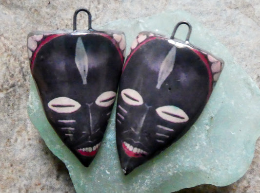 Ceramic Obeah Woman Decal Shield Earring Charms