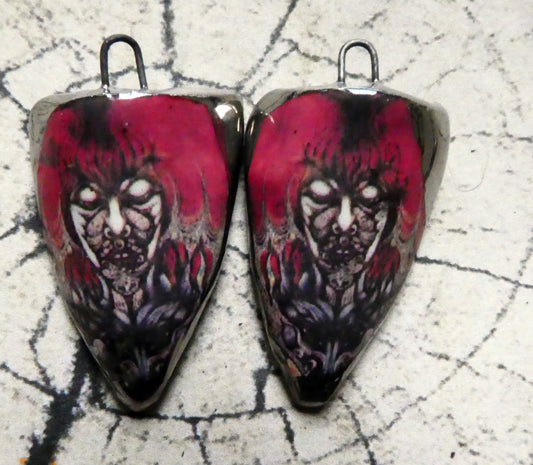 Ceramic Voodoo Decal Shield Earring Charms