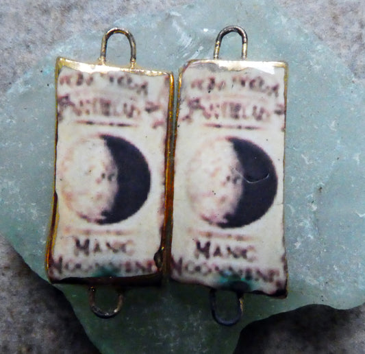 Ceramic Vintage Potion Label Decal Tablet Earring Connectors #1