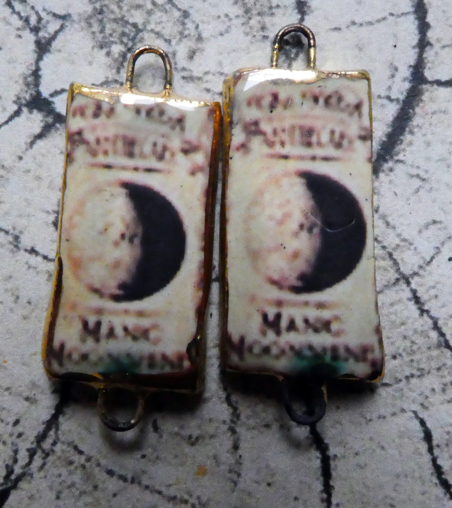 Ceramic Vintage Potion Label Decal Tablet Earring Connectors #1