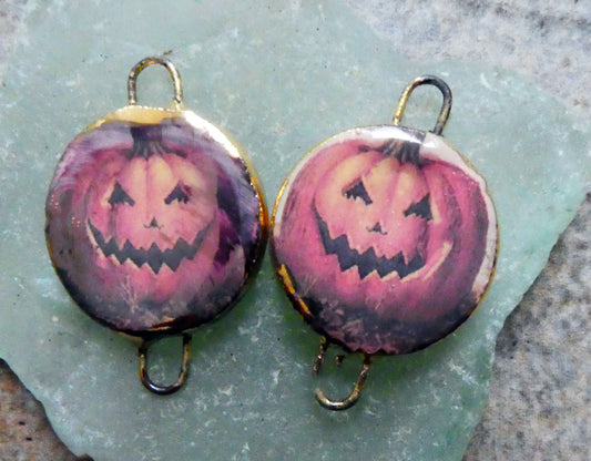 Ceramic Pumpkin Decal Disc Earring Connectors #5