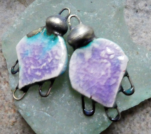 Ceramic Textured Earring Connectors - Amethyst