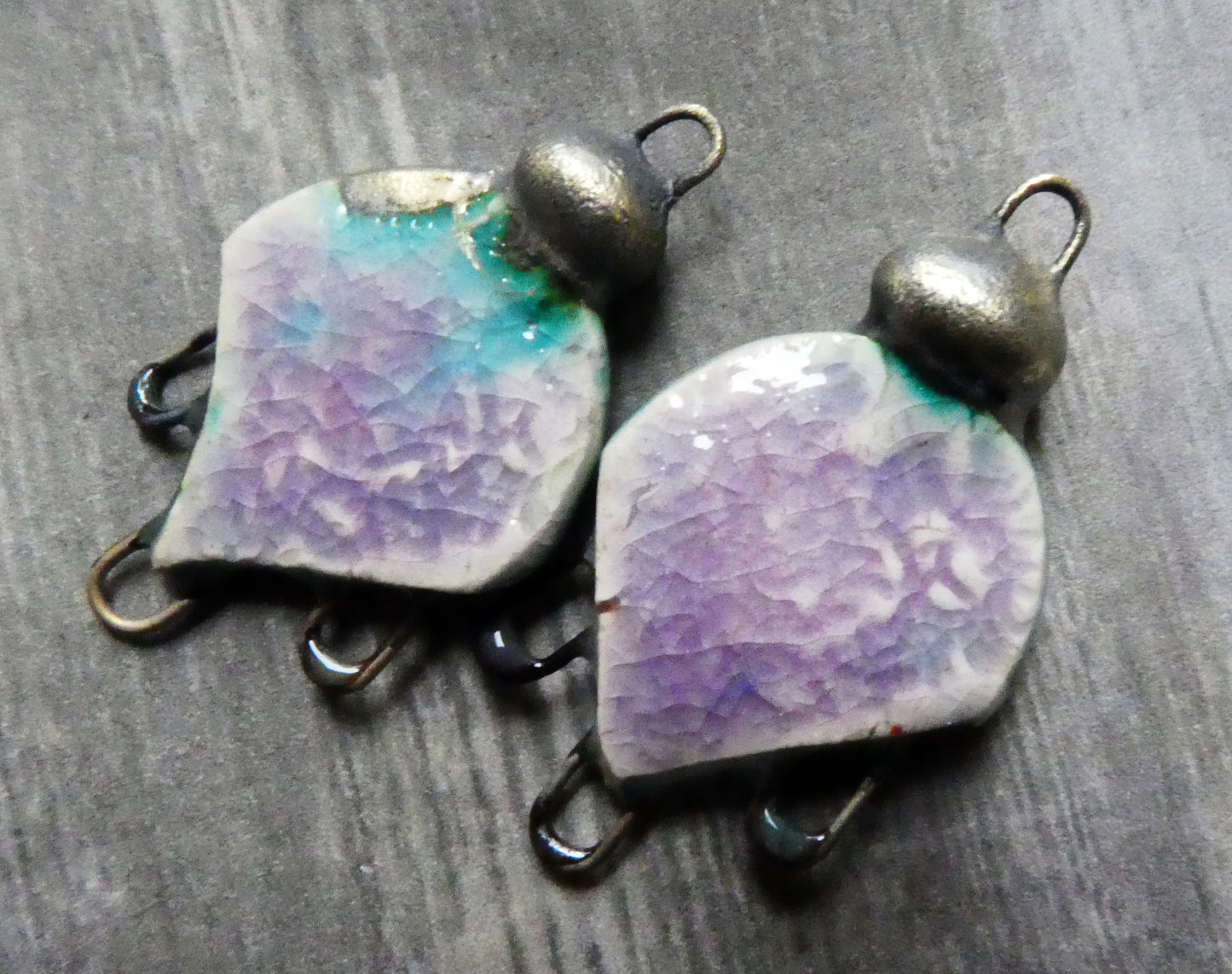 Ceramic Textured Earring Connectors - Amethyst