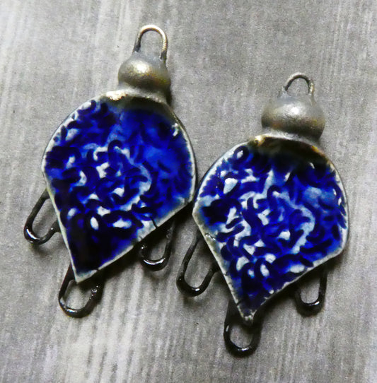 Ceramic Textured Earring Connectors - Mirror Blue