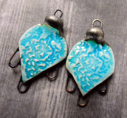 Ceramic Textured Earring Connectors -Taunton Turquoise