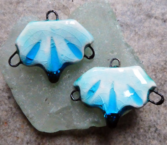 Ceramic Frilly Earring Connectors -Turquoise Crackle