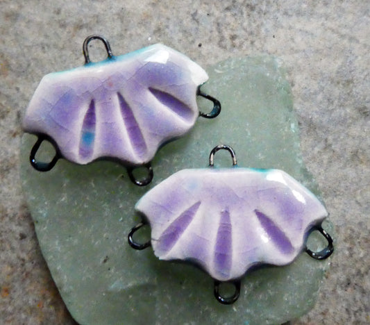 Ceramic Frilly Earring Connectors -Amethyst