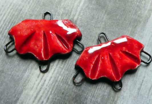 Ceramic Frilly Earring Connectors -Red