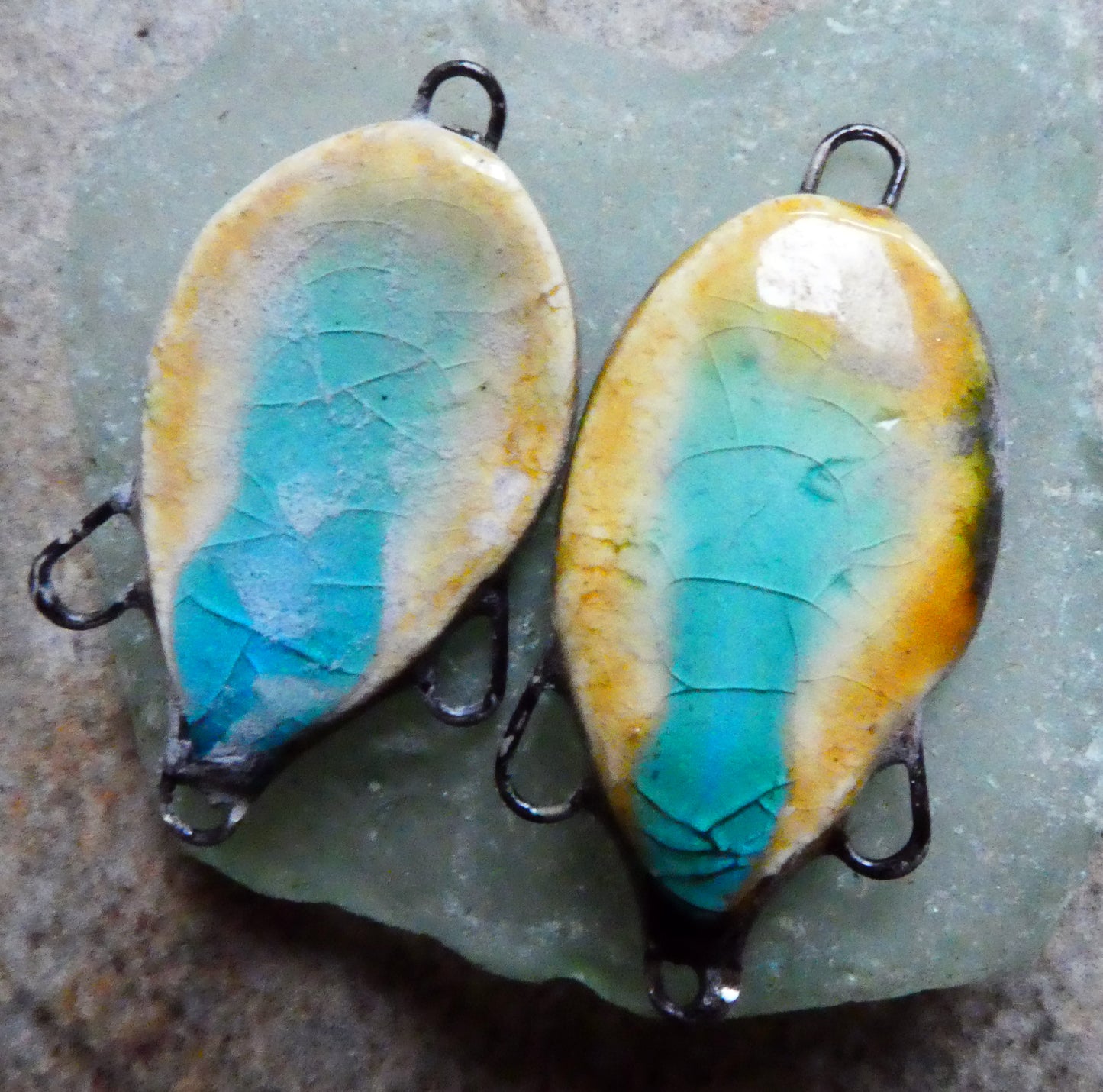 Ceramic Dual Colour Earring Connectors -Dune and Taunton Turquoise