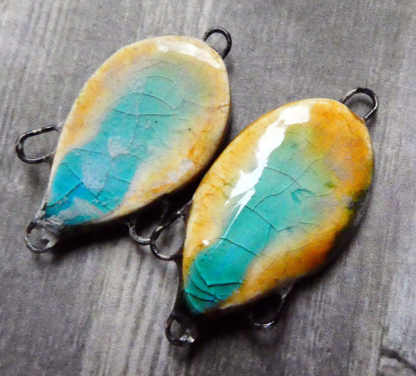 Ceramic Dual Colour Earring Connectors -Dune and Taunton Turquoise