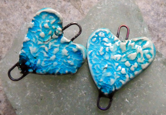 Ceramic Textured Heart Earring Connectors -Taunton Turquoise