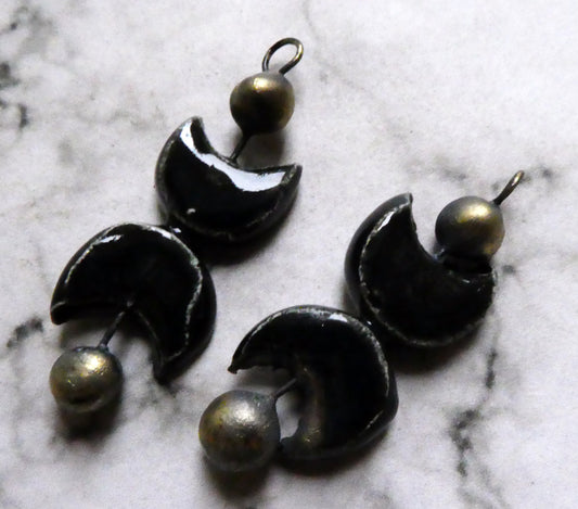 Ceramic Mystic Moon Dangles - Black Gloss