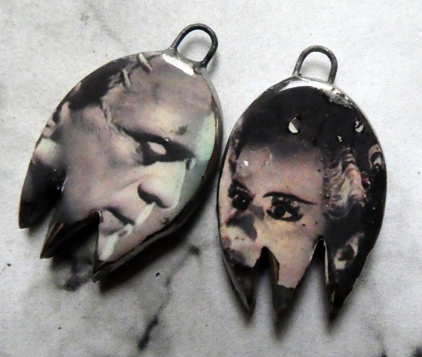 Ceramic Horror Decal Earring Charms - Frankenstein Monstor and Bride #1