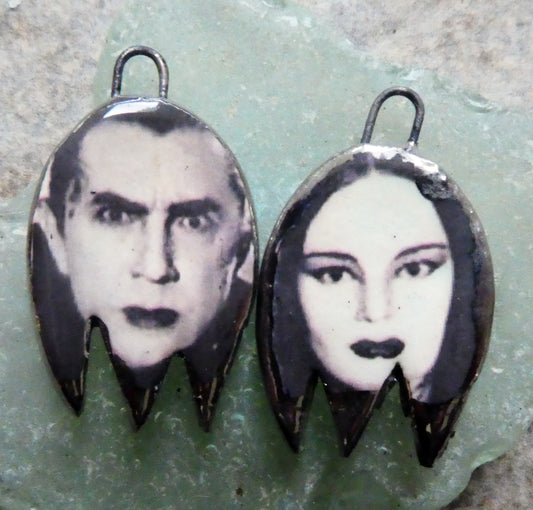 Ceramic Horror Decal Earring Charms - Dracula and Bride