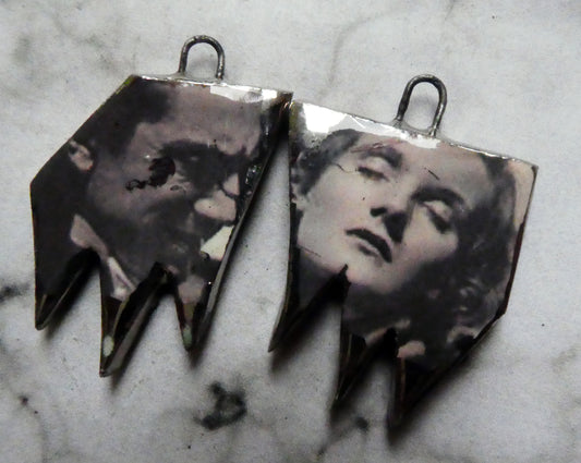 Ceramic Horror Decal Earring Charms - Dracula and Victim #2