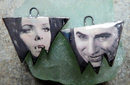 Ceramic Horror Decal Earring Charms - Dracula and Bride #2