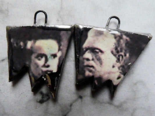 Ceramic Horror Decal Earring Charms - Frankensteins Monstor and Bride #2