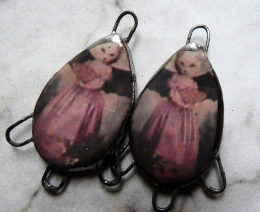 Ceramic Spooky Cat Decal Earring Connectors #2