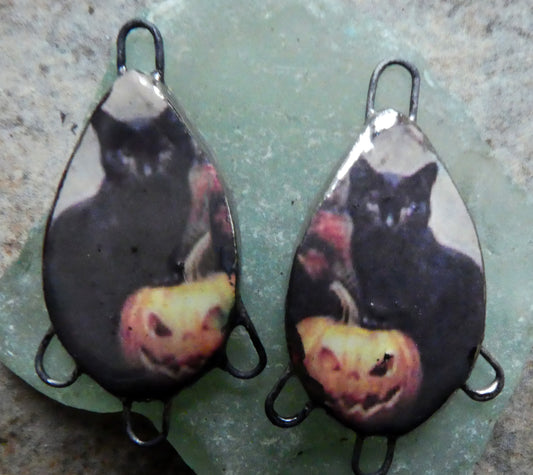 Ceramic Spooky Cat Decal Earring Connectors #3