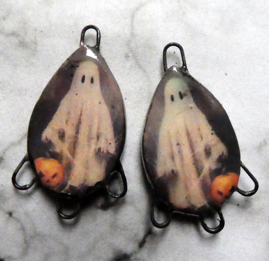 Ceramic Ghostie Decal Earring Connectors #2