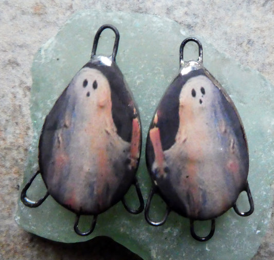 Ceramic Ghostie Decal Earring Connectors #4