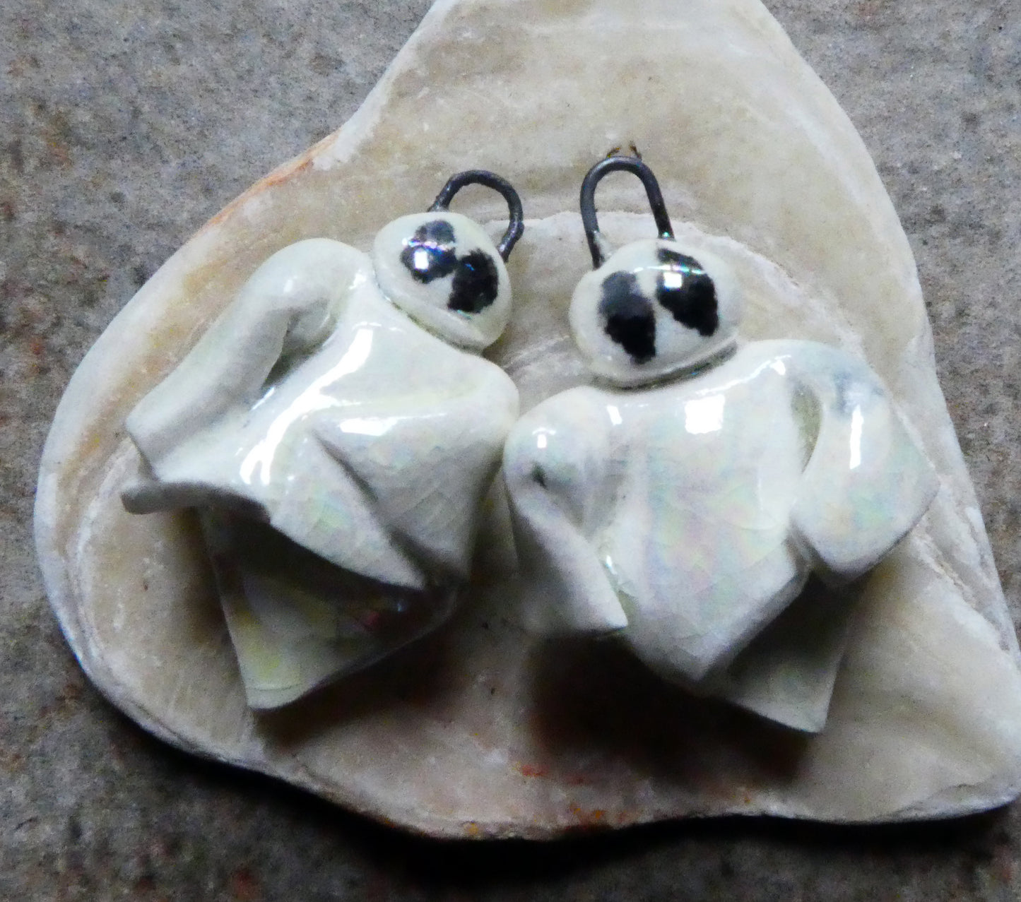 Porcelain Ghostie Charms with Mother of Pearl Lustre